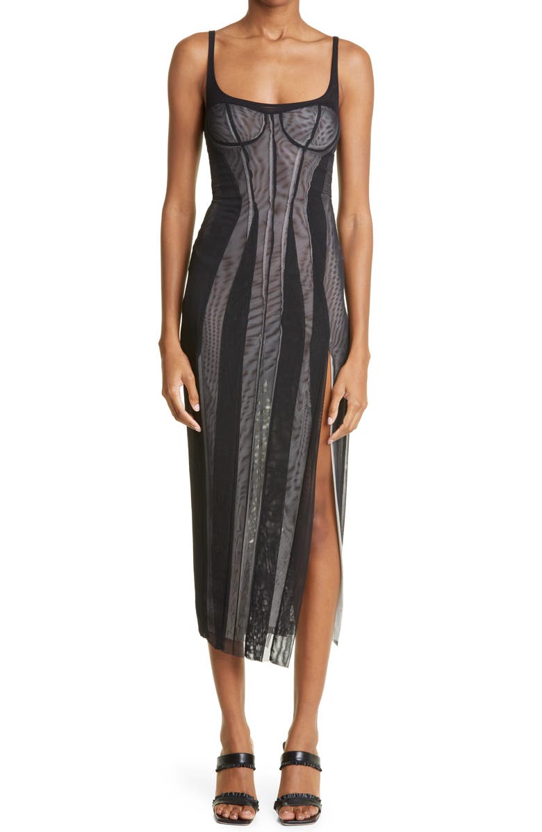 Kathryn Bowen Bustier Mesh Midi Tank Dress, Main, color,