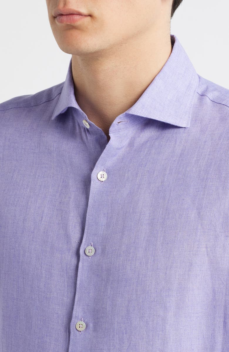 Canali Regular Fit Linen Button-Up Shirt, Alternate, color, Light Purple