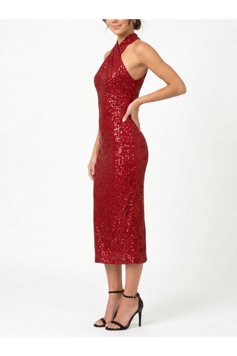 Sequin Harland Halter Midi Dress, Alternate, color, Haute Red