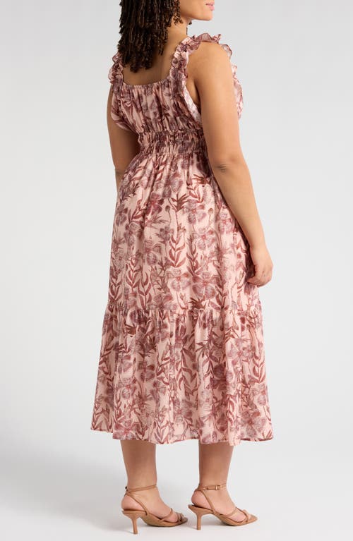 Melloday Floral Ruffle Tiered Midi Dress In Mauve Blush