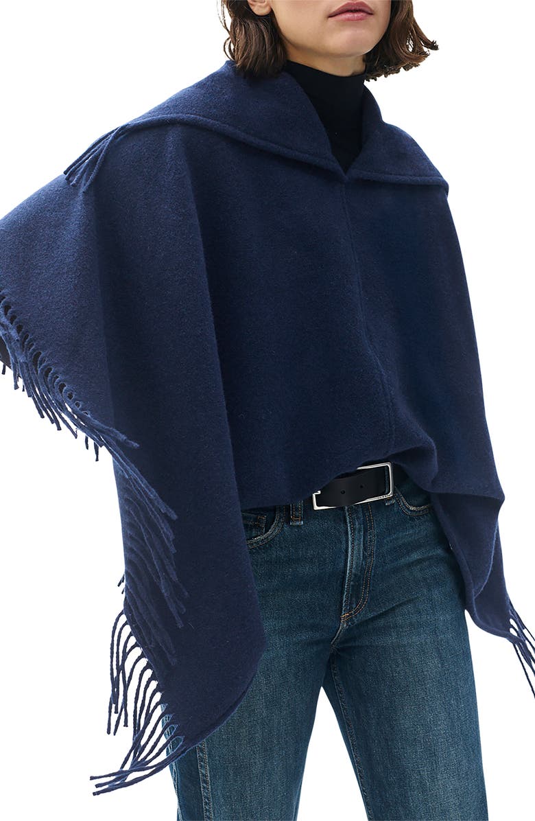 rag & bone Darcey Cowl Neck Wool Poncho, Main, color, Navy