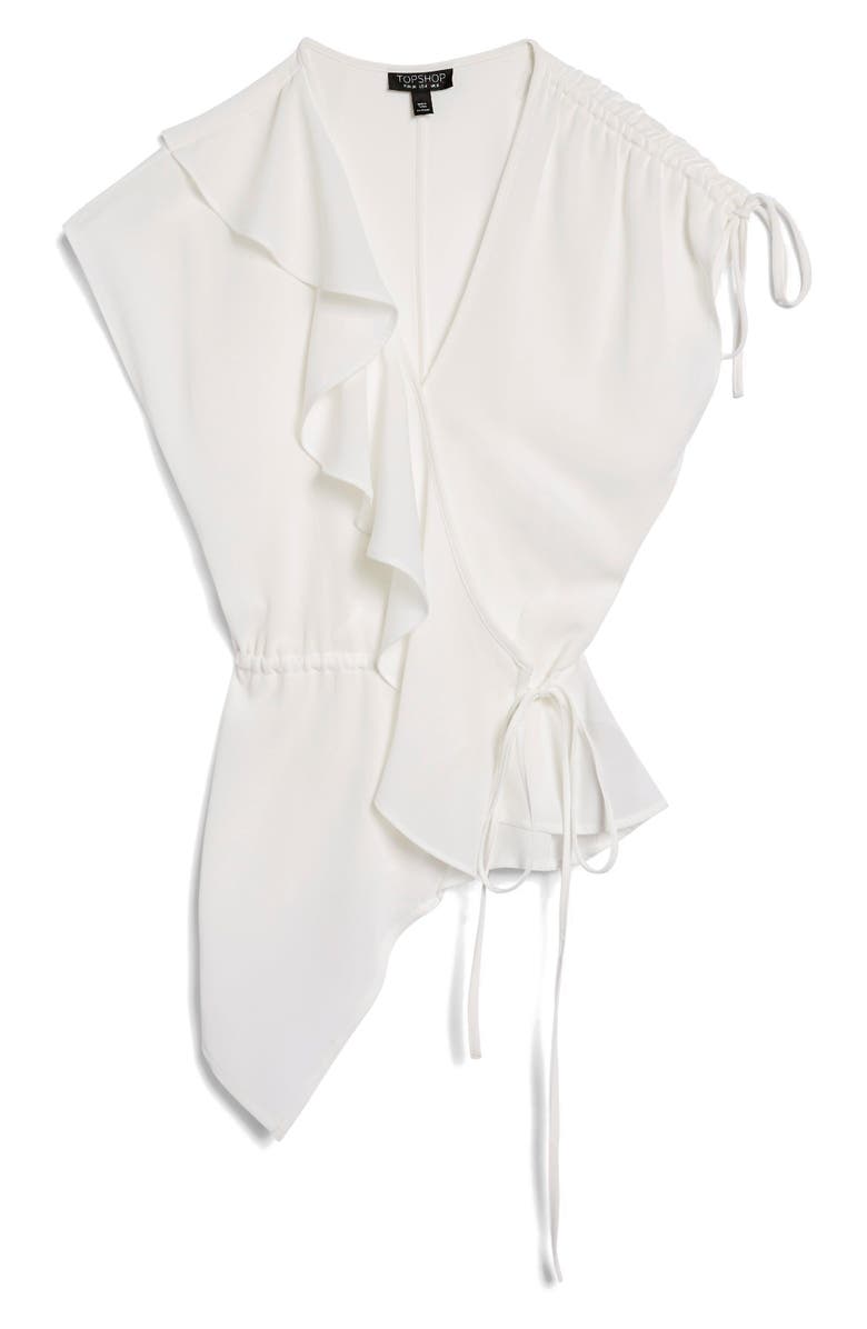 Topshop Ruffle Asymmetrical Drawstring Blouse, Alternate, color,
