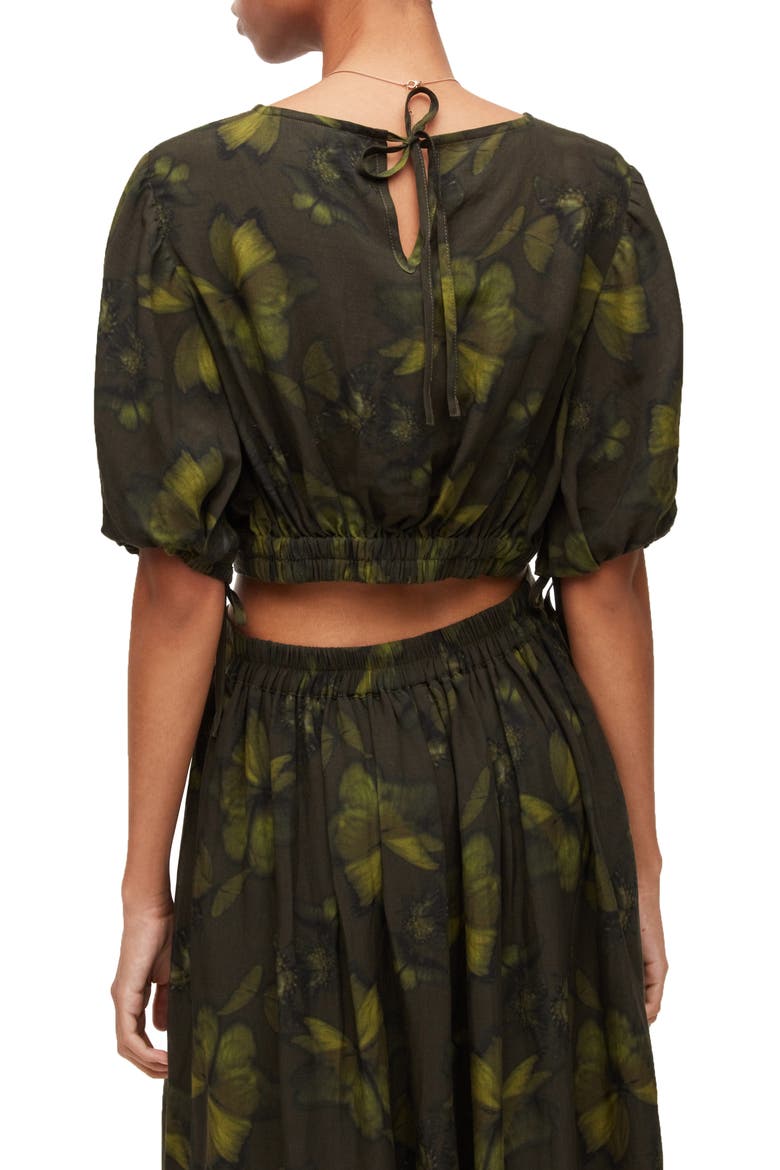Puff Sleeve Butterfly Print Crop Top, Alternate, color, SYCAMORE GREEN