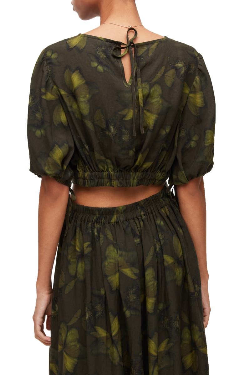 AllSaints Puff Sleeve Butterfly Print Crop Top, Alternate, color,
