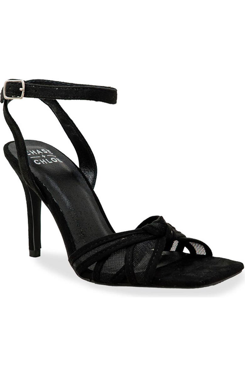 CHASE AND CHLOE Gemini Knot Mesh Sandal, Main, color, Black