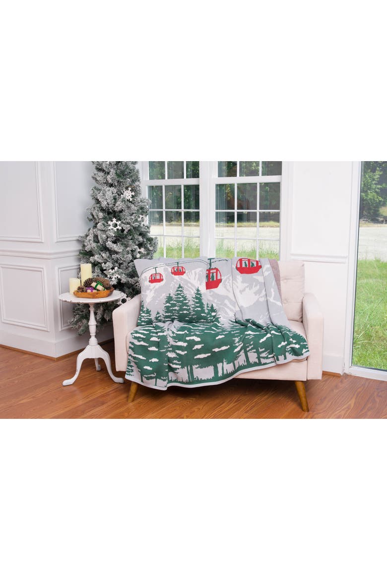 Ski Lift and Pines Indoor Outdoor Knit Throw Blanket, Alternate, color, Gray