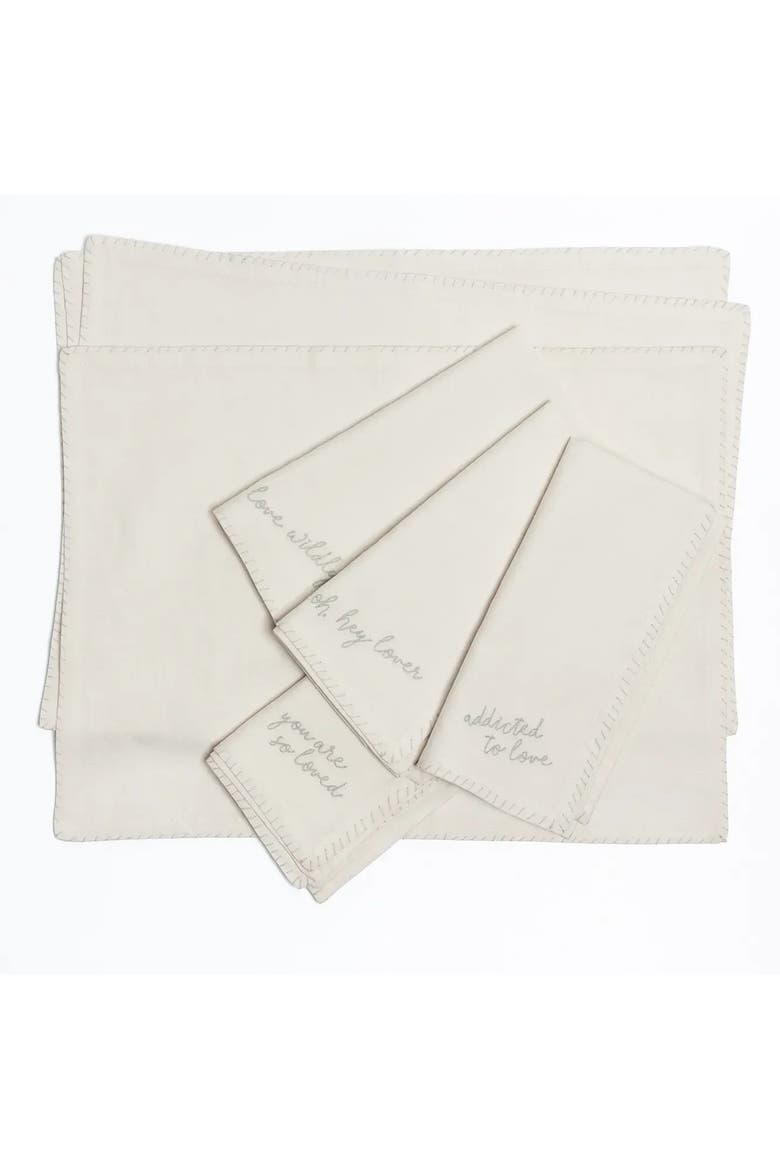 Love Notes Whipstitch Placemat Set of Four, Alternate, color, Neutral