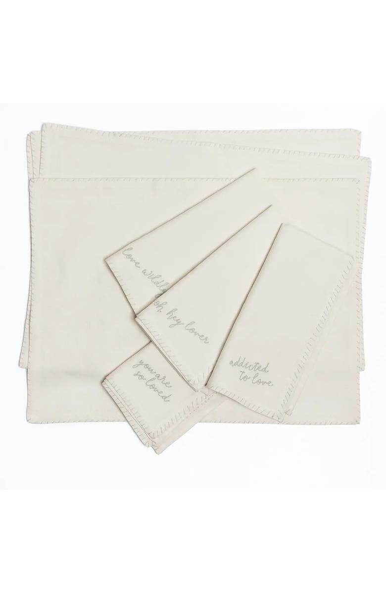 House of Revelry Love Notes Whipstitch Placemat Set of Four, Alternate, color, Neutral