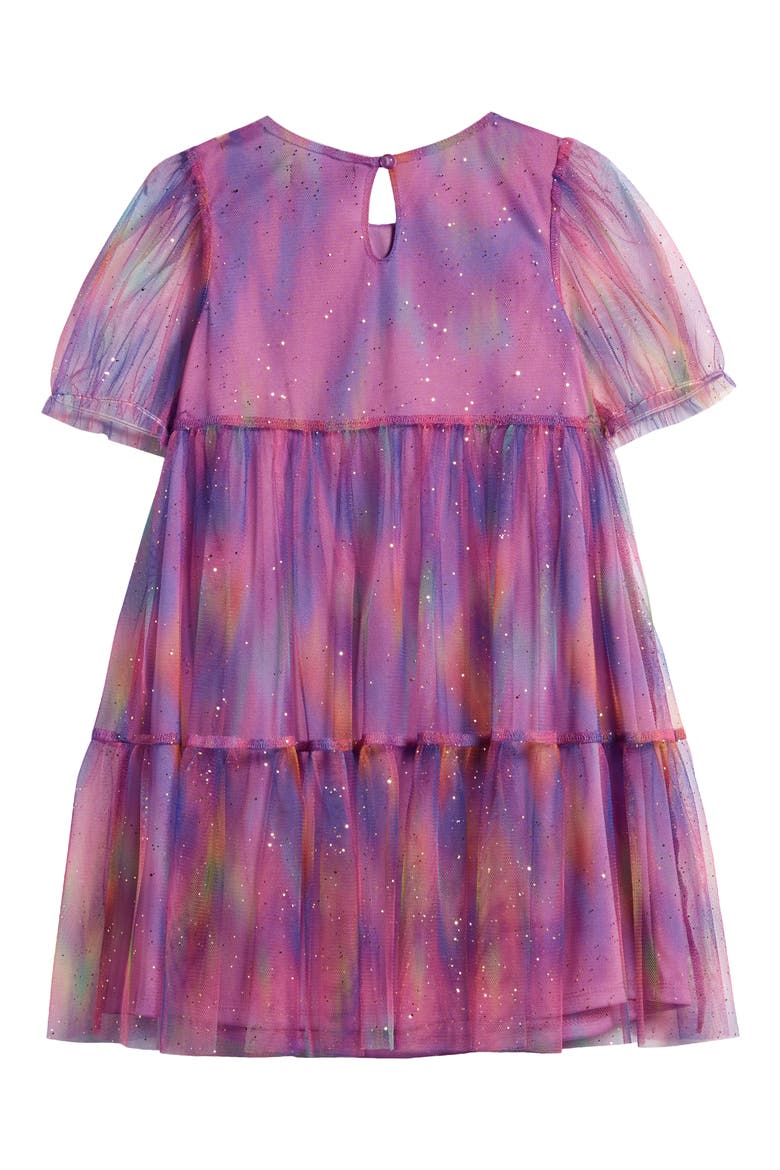 Kids' Rainbow Sparkle Tulle Overlay Tiered Party Dress, Alternate, color, ORCHID MULTI