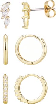 Adornia Set of 3 Assorted Hoops and Stud Earrings