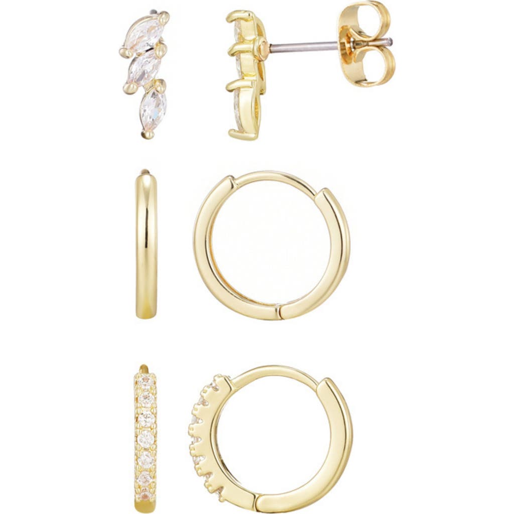 Adornia Set Of 3 Assorted Hoops And Stud Earrings In Gold