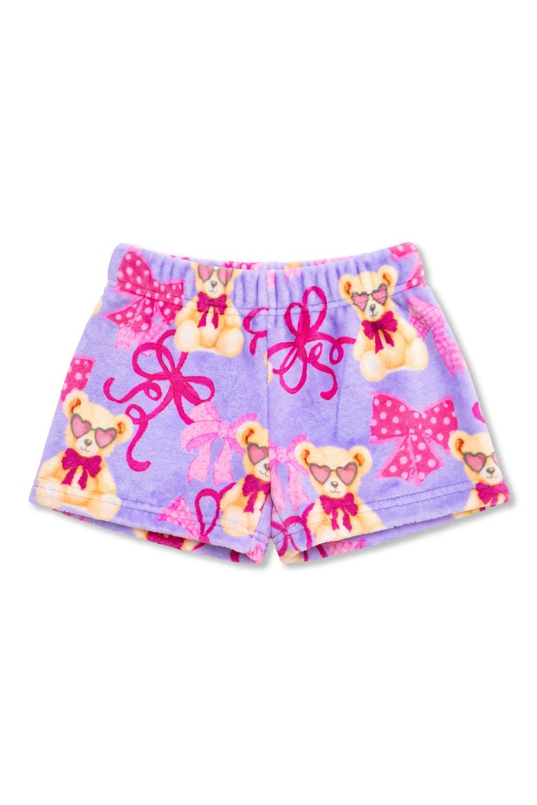 Teddy Bow Print Plush Shorts, Main, color, Lavender