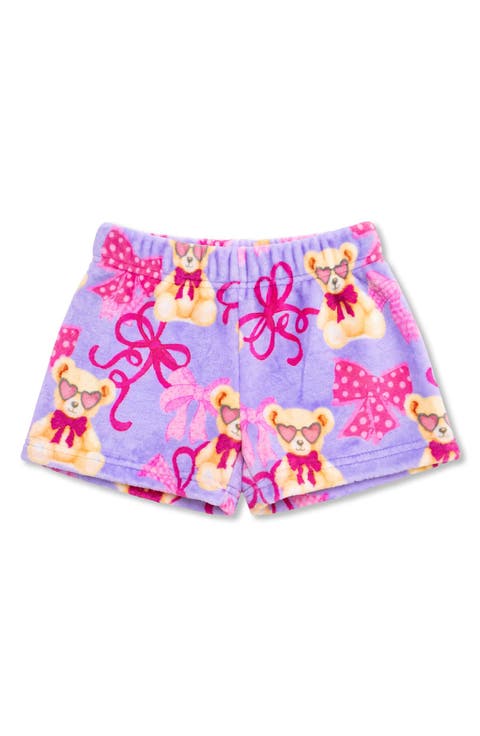 Teddy Bow Print Plush Shorts