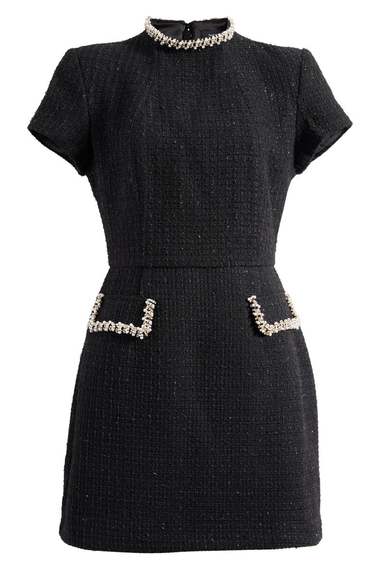 Simone Embellished Trim Shimmer Tweed Minidress, Alternate, color, BLACK