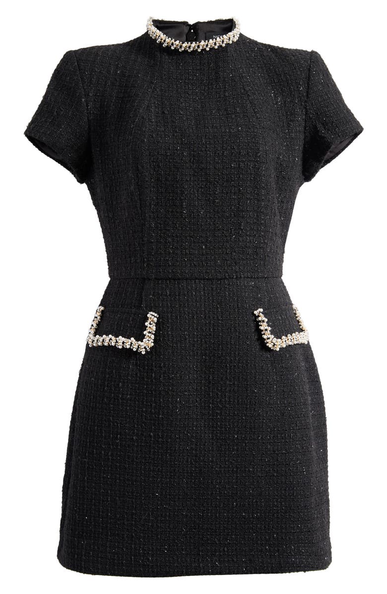 NADINE MERABI Simone Embellished Trim Shimmer Tweed Minidress, Alternate, color, Black