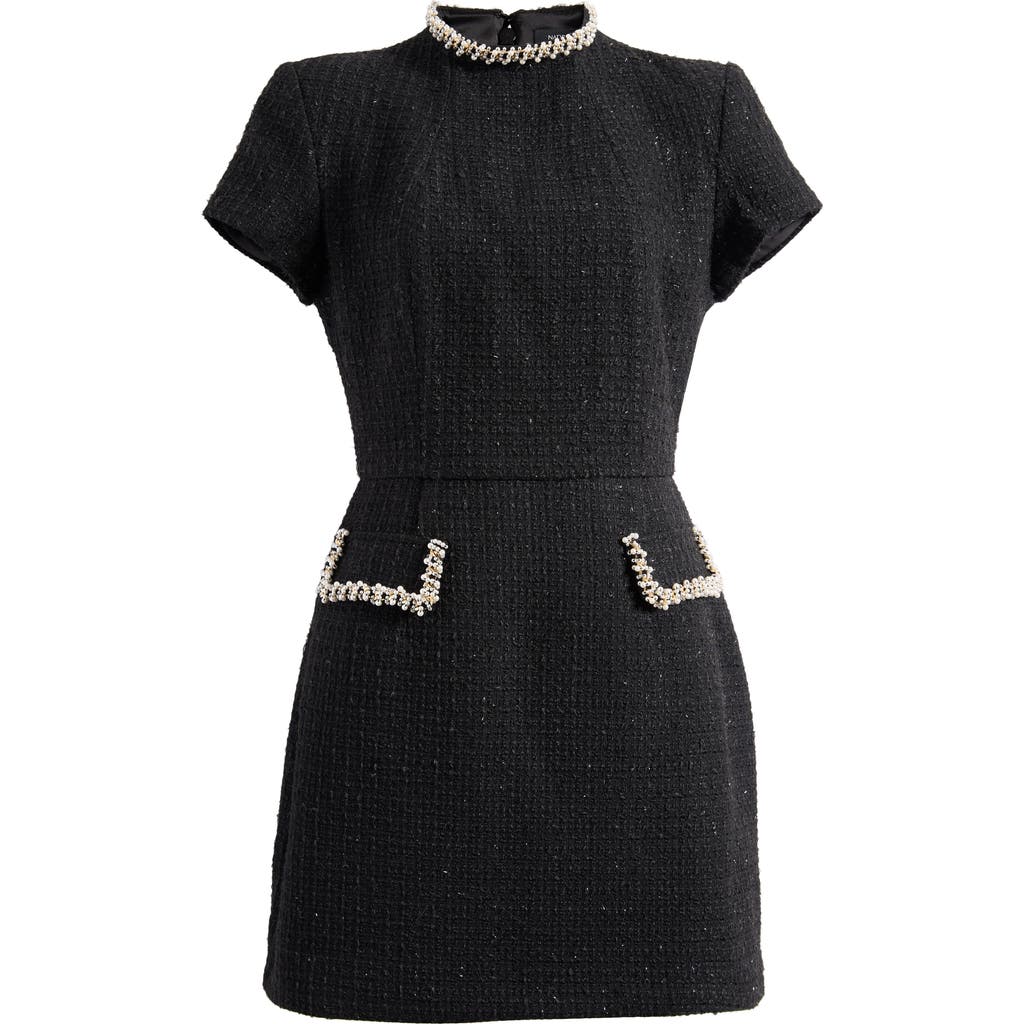 Nadine Merabi Simone Embellished Trim Shimmer Tweed Minidress In Black