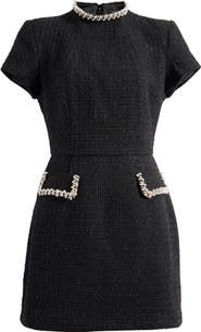 NADINE MERABI Simone Embellished Trim Shimmer Tweed Minidress