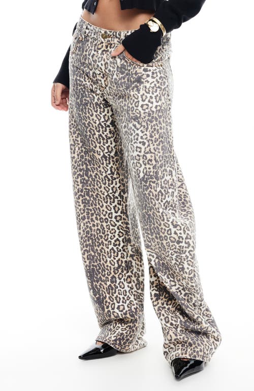 Lioness Horseshoe Beige Faded Leopard Print Ultra Wide-leg Jeans
