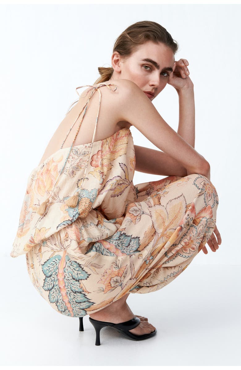 H&M Balloon-leg Tie-strap Jumpsuit, Alternate, color, Light Beige/Paisley