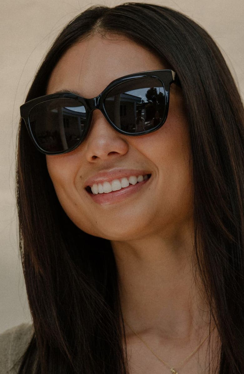 Mohala Eyewear Pikake 55mm Low Bridge Medium Width Polarized Cat Eye Sunglasses, Alternate, color, Black Lava