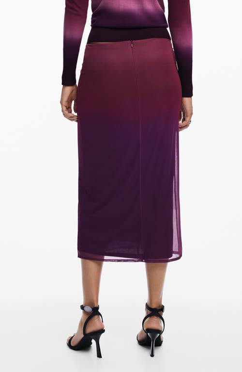 Desigual Ribbo Ombré Midi Skirt In Burgundy