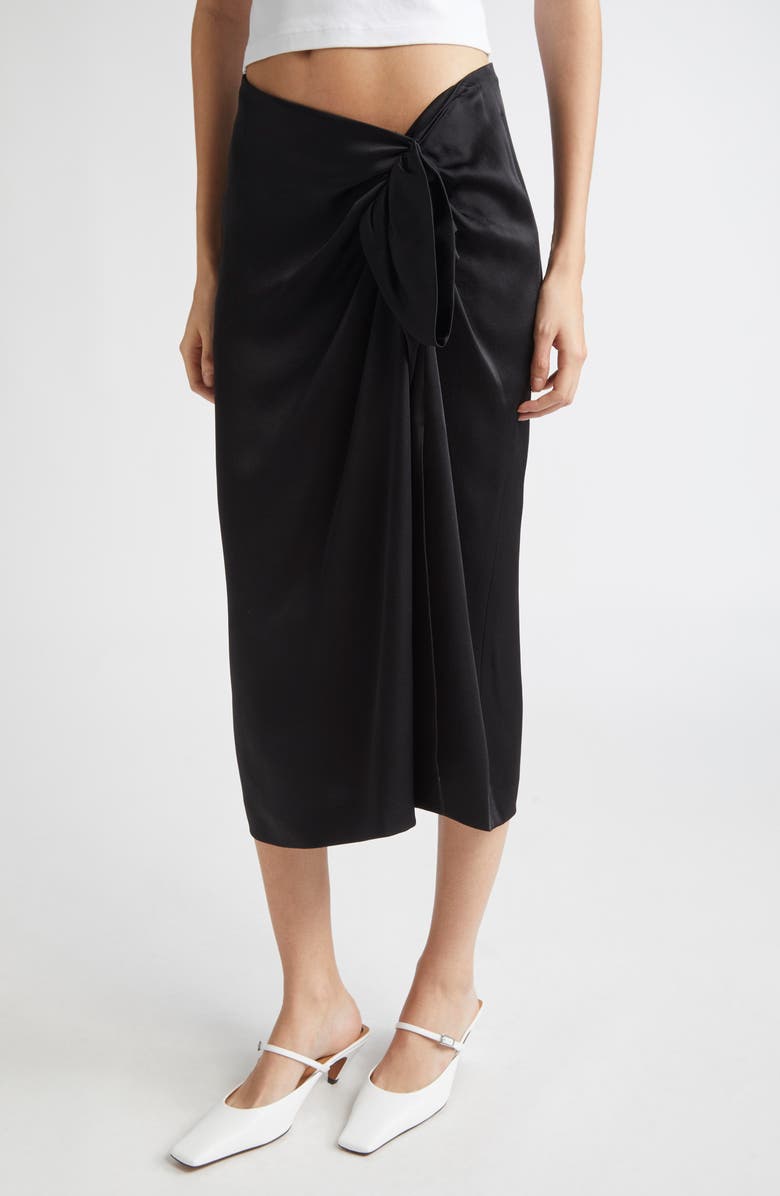 Stella McCartney Tie Front Satin Skirt, Alternate, color, Black