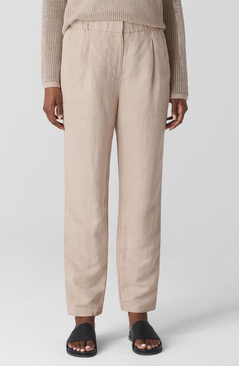 Eileen Fisher Pleated Organic Linen & Silk Ankle Pants, Main, color, 