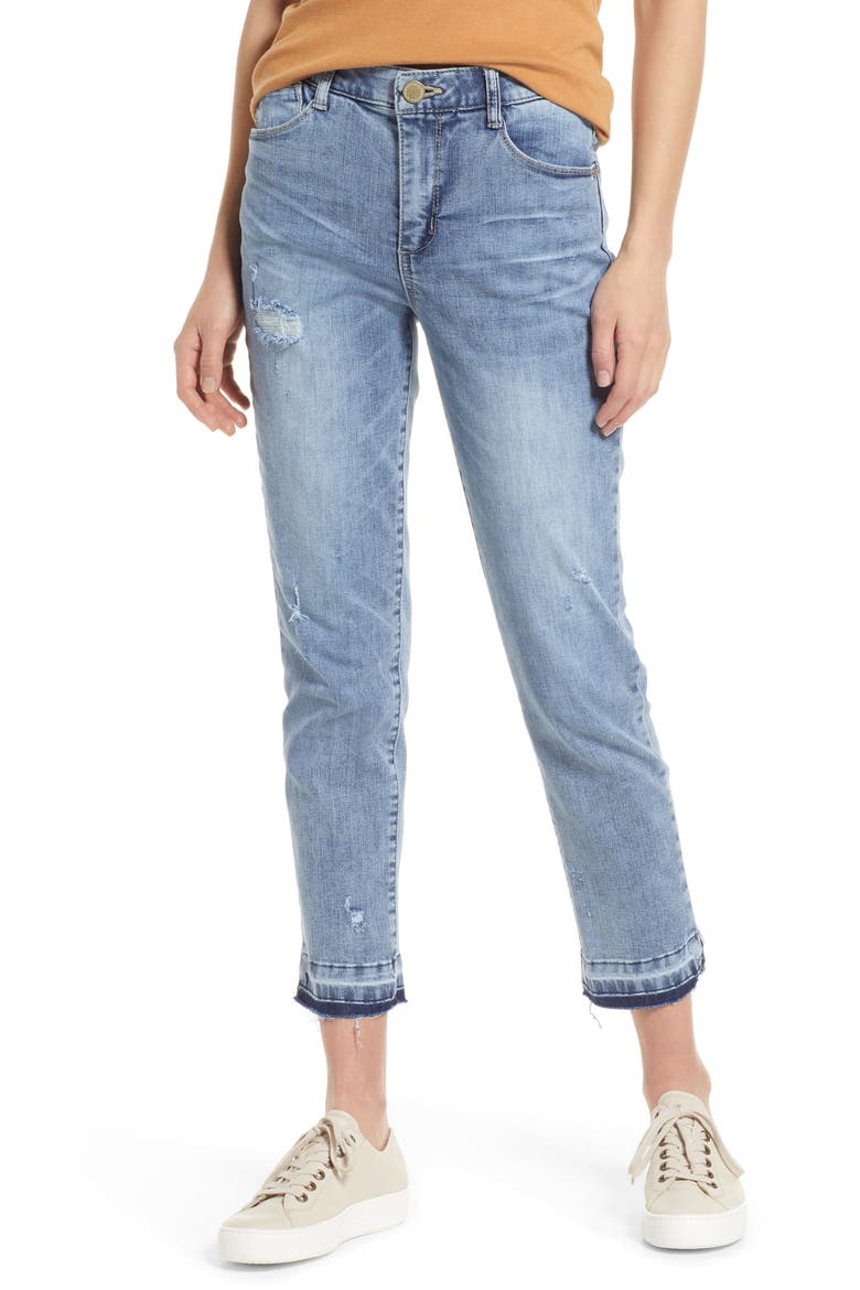 'Ab'Solution Distressed High Waist Ankle Skinny Jeans (Nordstrom Exclusive), Main, color, LIGHT BLUE VINTAGE