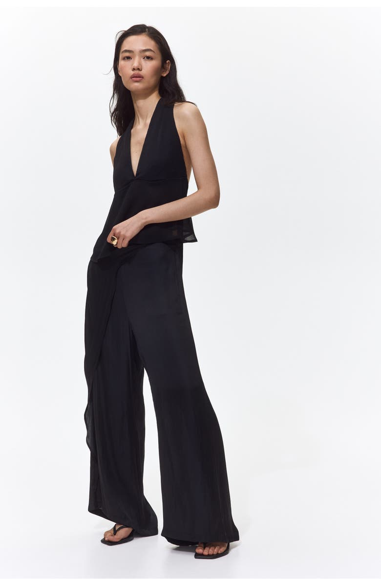 H&M Wrap-detail Satin Trousers, Alternate, color, Black