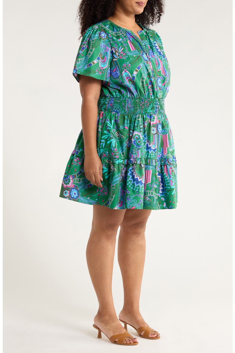 Vesper Geo Aylin Smocked Waist Cotton Minidress, Alternate, color, KELLY-BLUE-MUL