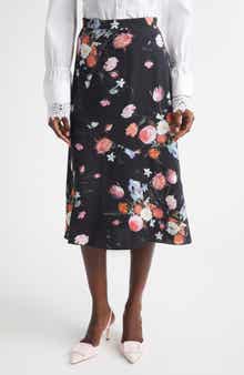 Floral A-Line Crepe Midi Skirt