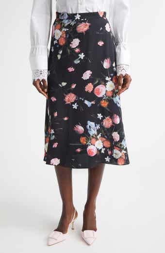 Floral A-Line Crepe Midi Skirt