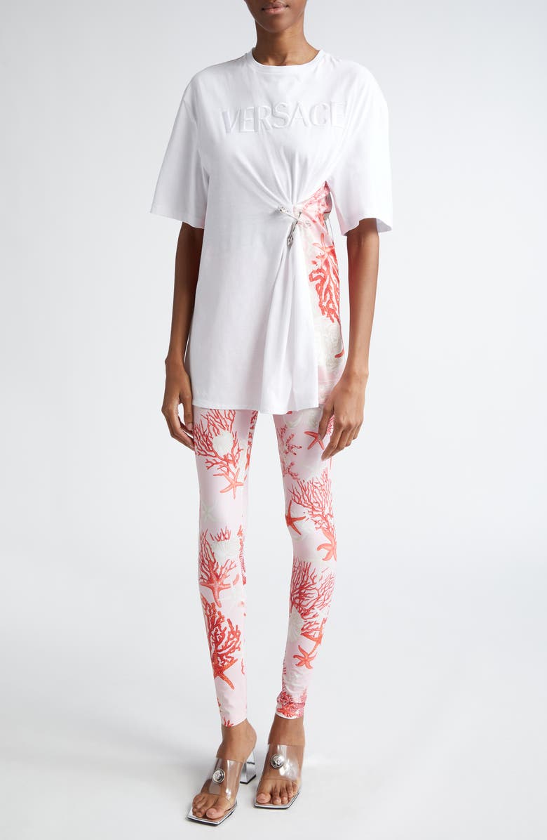 Versace Oversize Holiday Print Safety Pin T-Shirt, Alternate, color, 