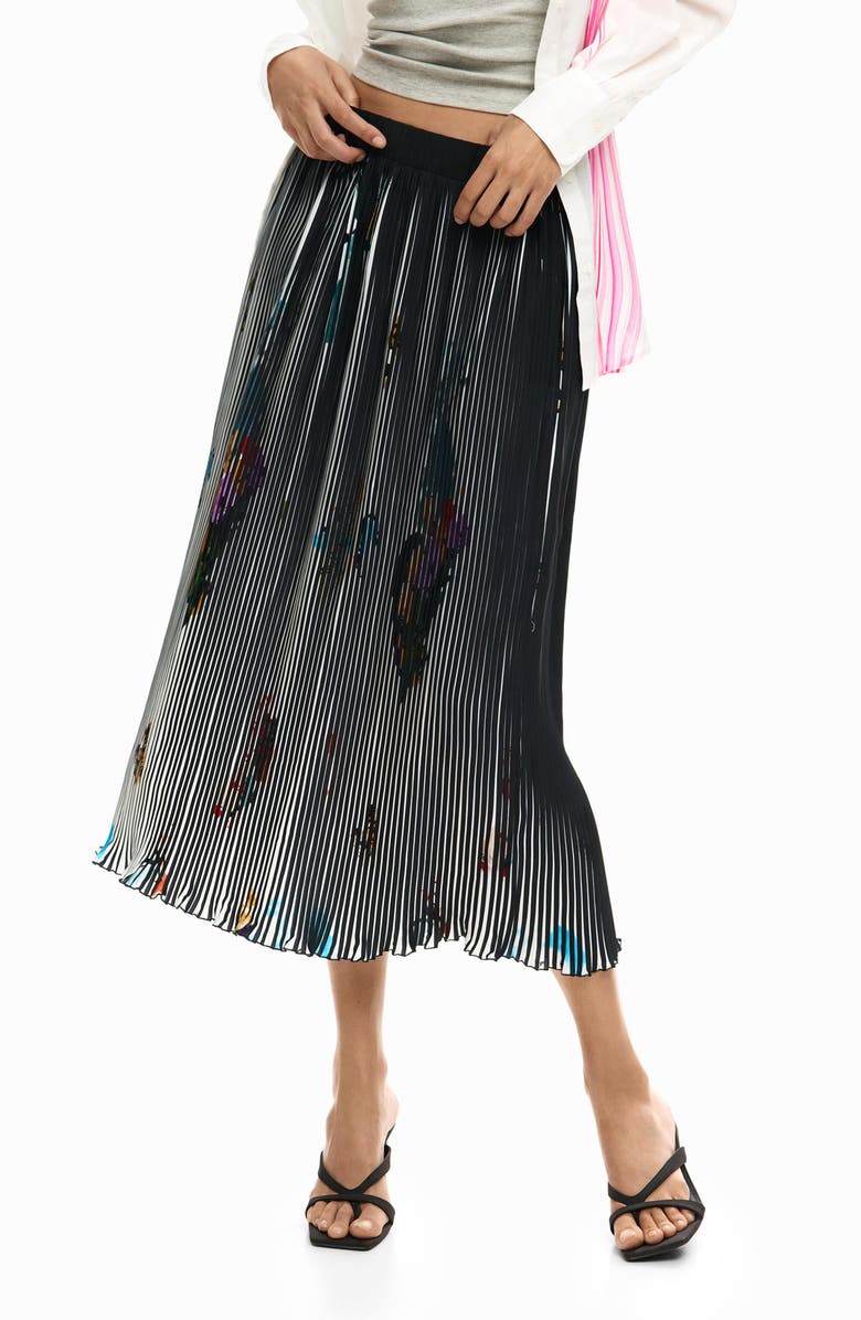 Desigual Plissé MIdi Skirt, Main, color, Black