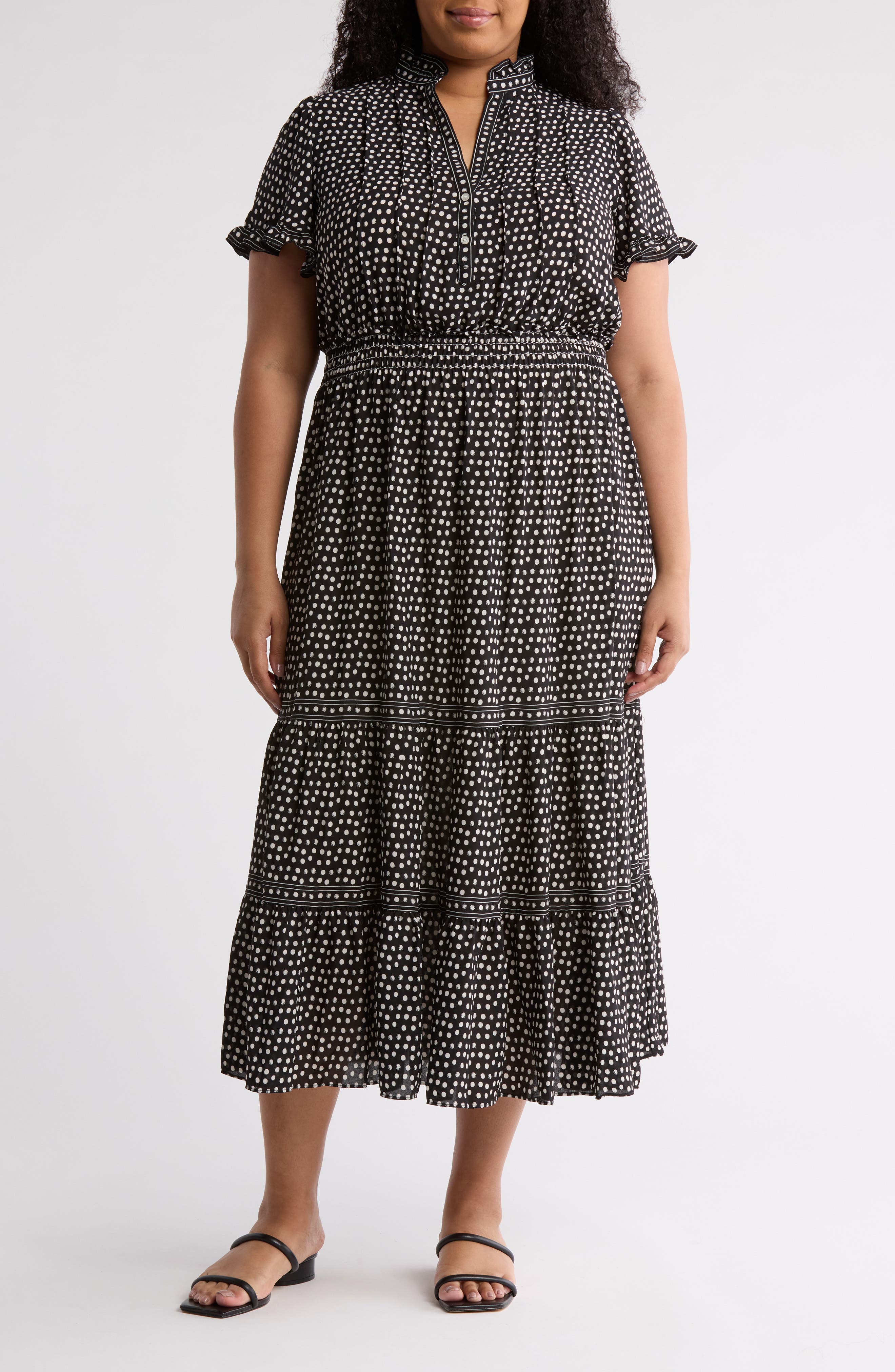 MAX STUDIO Flutter Sleeve Tiered Maxi Dress