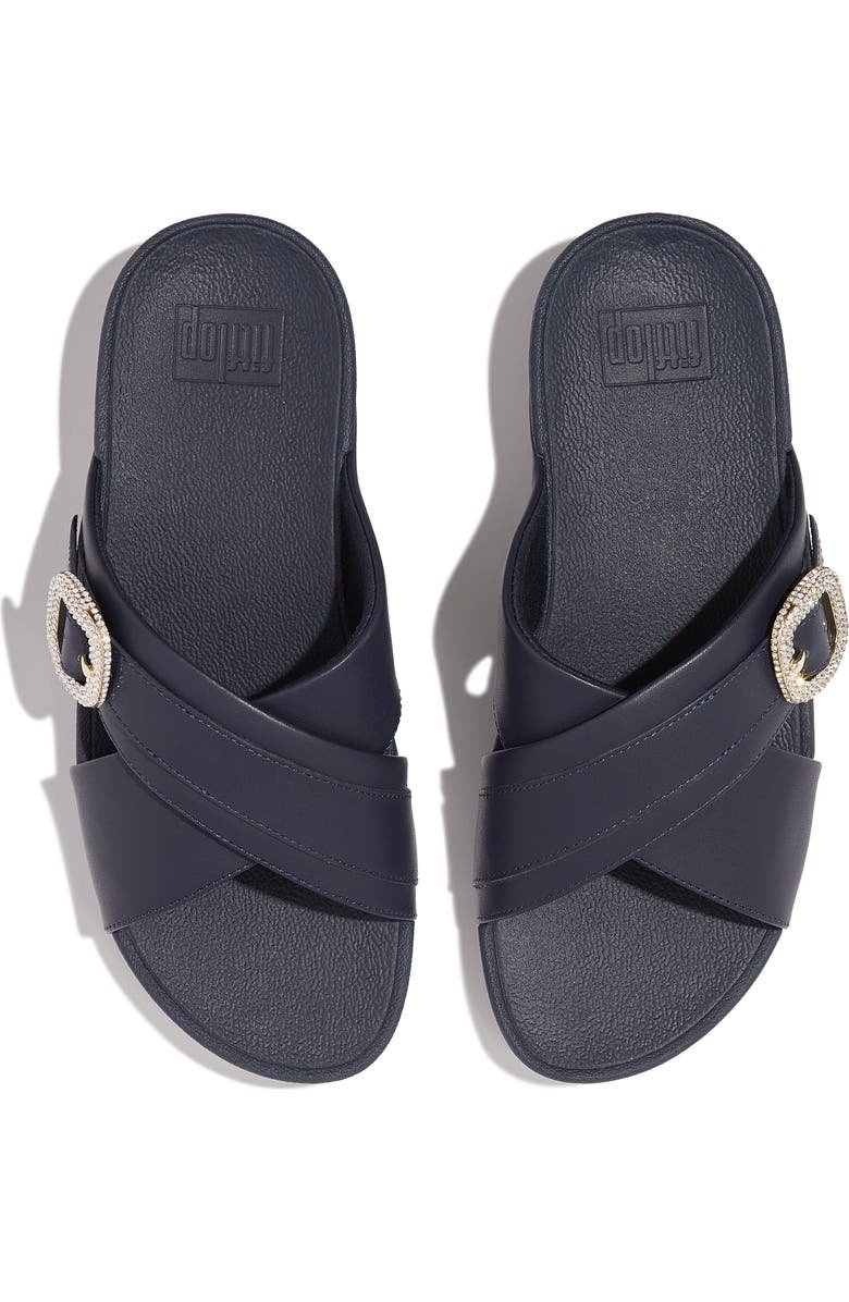 FitFlop Lulu Crystal Buckle Platform Slide Sandal, Alternate, color, Midnight Navy