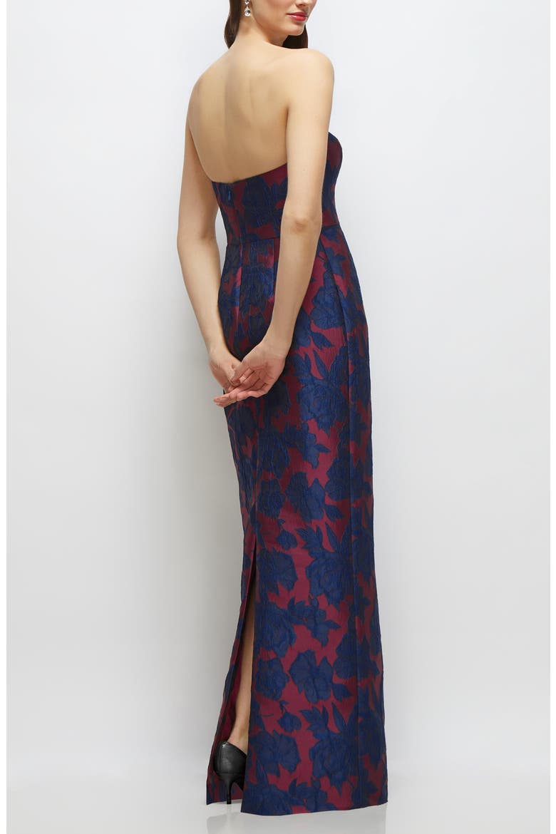 Strapless Jacquard Column Gown, Alternate, color, BURGUNDY NAVY FLORAL