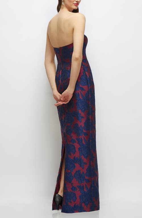 Alfred Sung Strapless Jacquard Column Gown In Blue