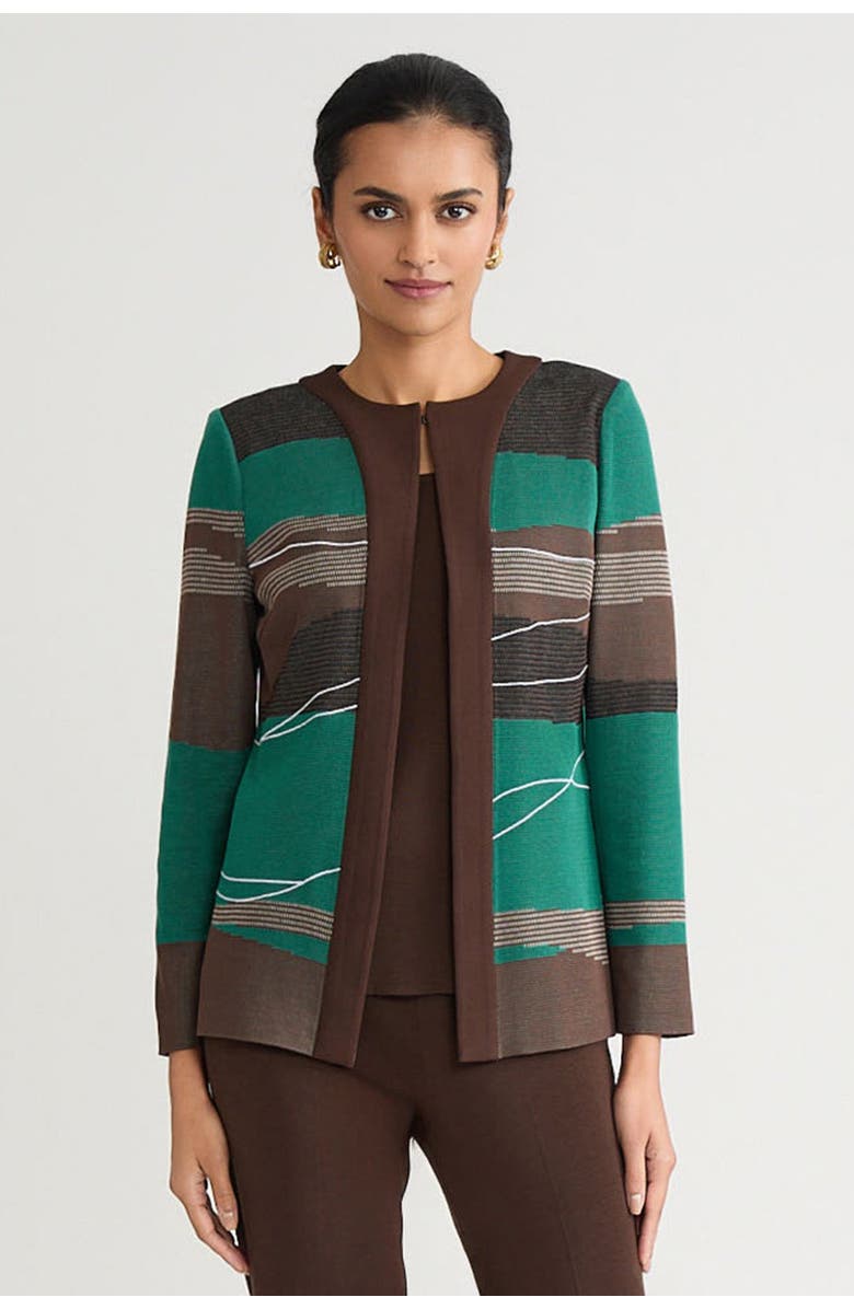 Ming Wang Heritage Embroidered Landscape Jacquard Knit Jacket, Main, color, Everest/Dark Umber/Black/Ivory