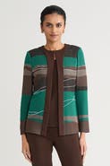 Ming Wang Heritage Embroidered Landscape Jacquard Knit Jacket