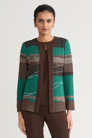 Ming Wang Heritage Embroidered Landscape Jacquard Knit Jacket