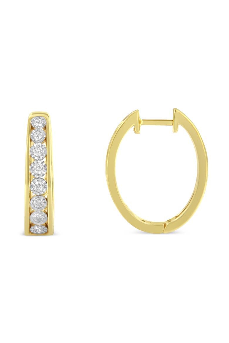 10KT Yellow and White Gold Diamond Hoop Earring, Alternate, color, Yellow