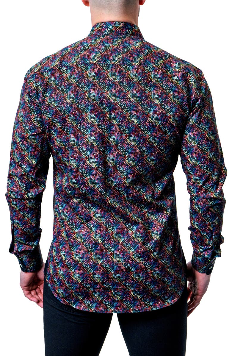 Maceoo Einstein Diamond Medallion Contemporary Fit Button-Up Shirt, Alternate, color, Blue Multi