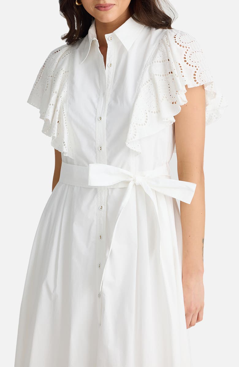 Brave+True Marigold Ruffle Sleeve Cotton Midi Shirtdress, Alternate, color, White