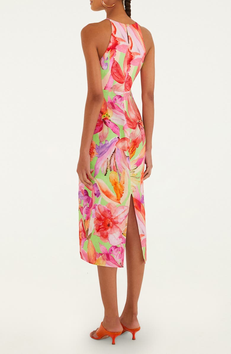 FARM Rio Artsy Flora Linen Midi Dress, Alternate, color, Artsy Flora Green