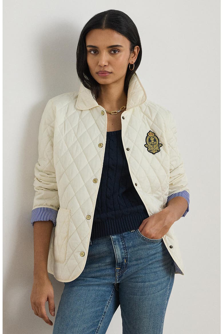 Crest Detail Quilted Jacket, Alternate, color, CREAM