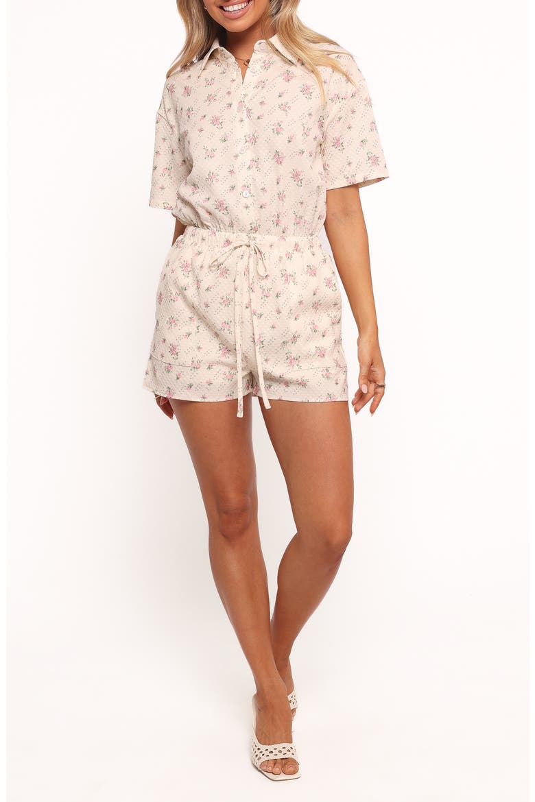 Calypso Short Sleeve Romper, Main, color, CREAM PINK FLORAL