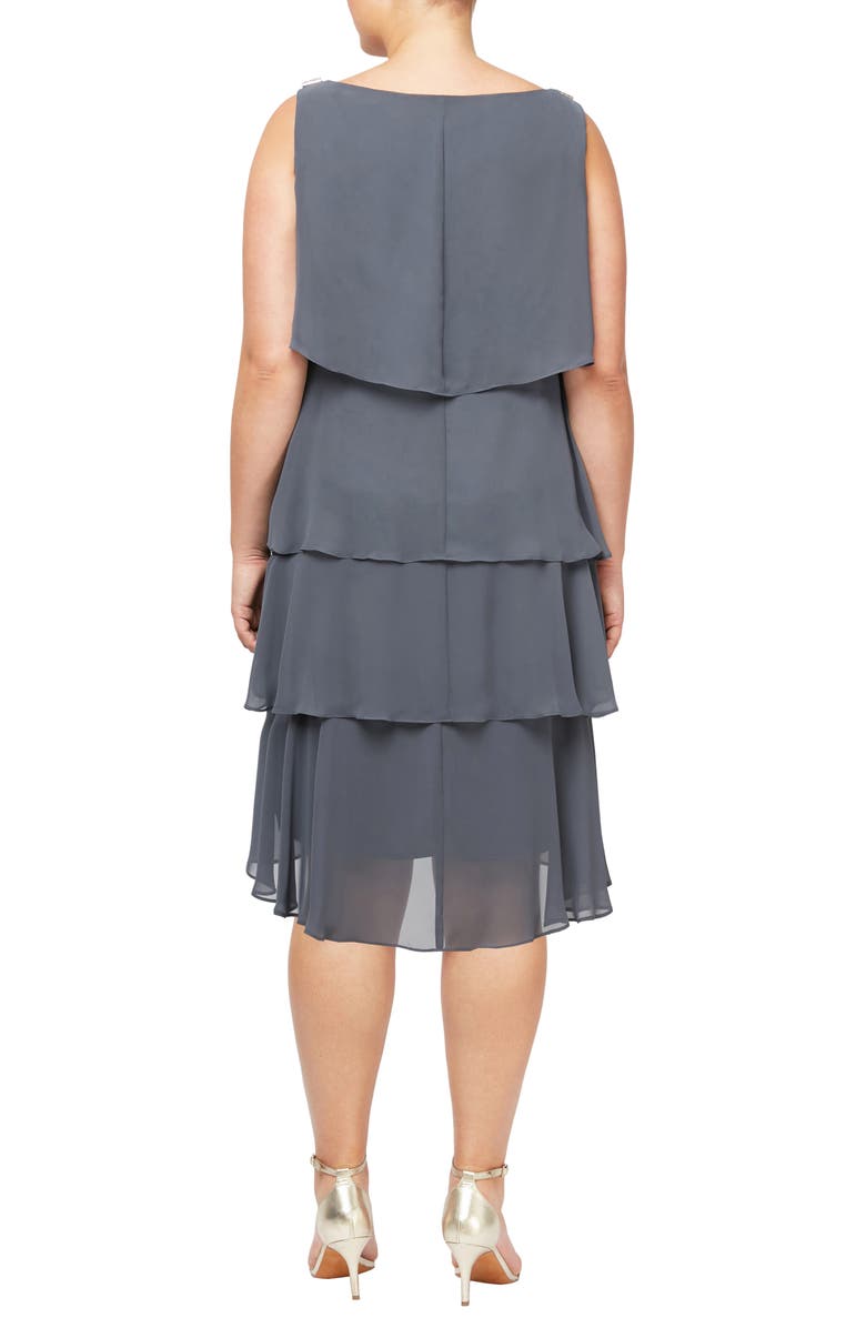 SL FASHIONS Tiered Sleeveless Dress, Alternate, color, Steel