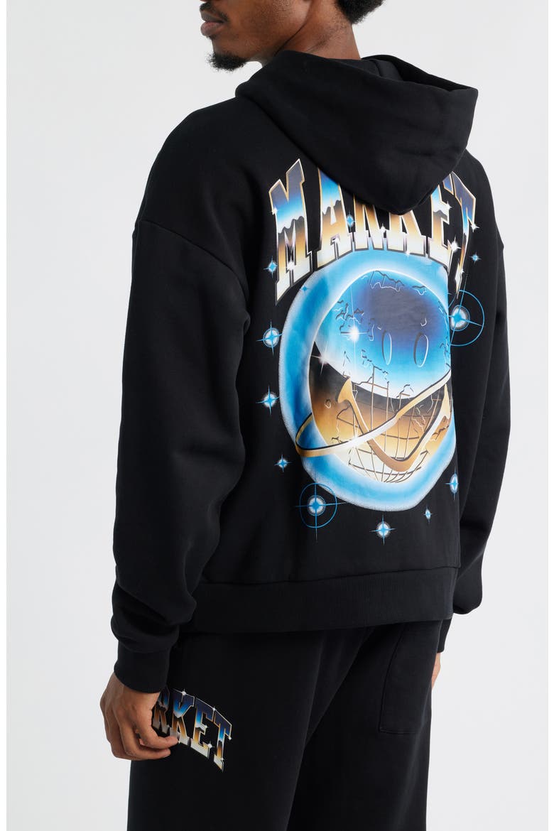SMILEY® Chrome Logo Cotton Fleece Hoodie (Nordstrom Exclusive), Alternate, color, BLACK