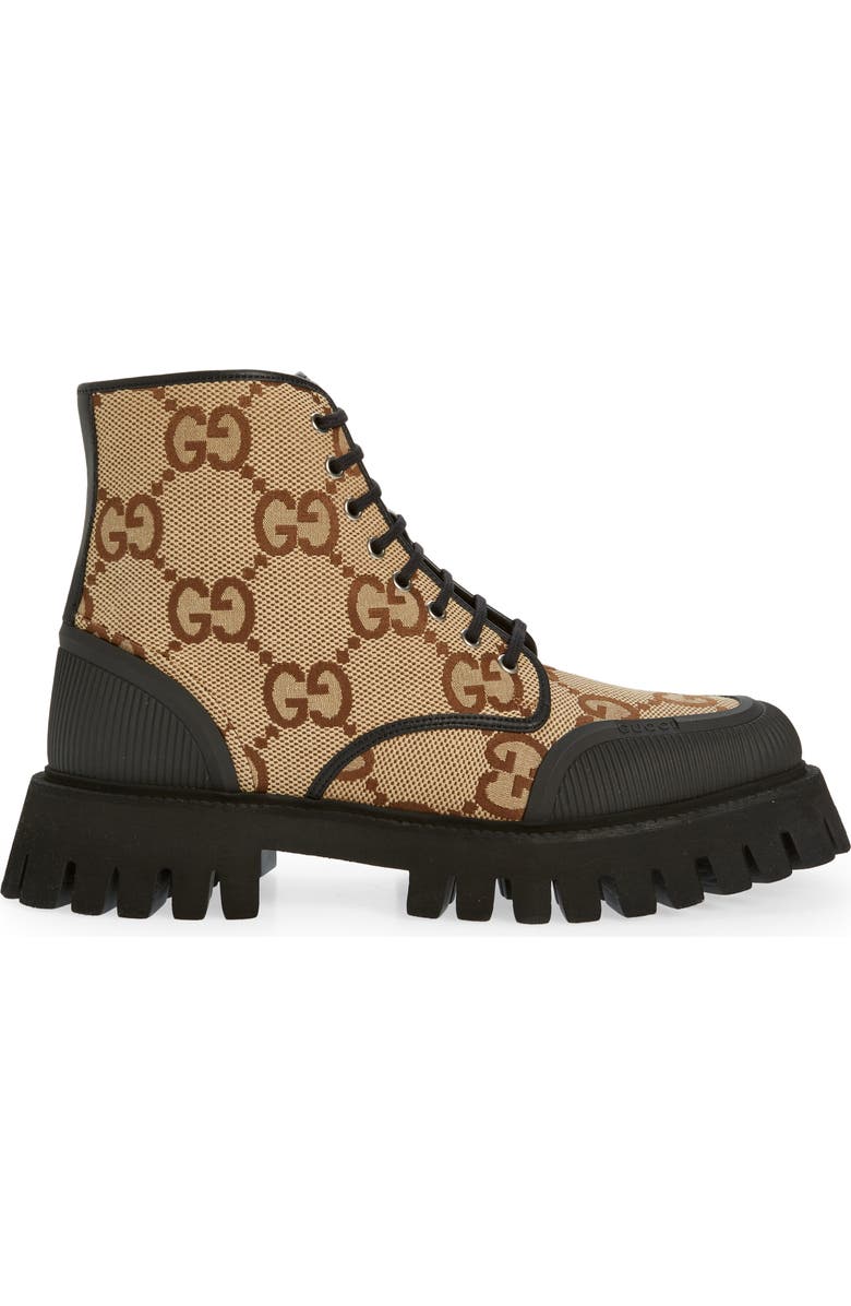 Gucci Maxi GG Supreme Canvas Combat Boot, Alternate, color, Camel Ebony/Nero